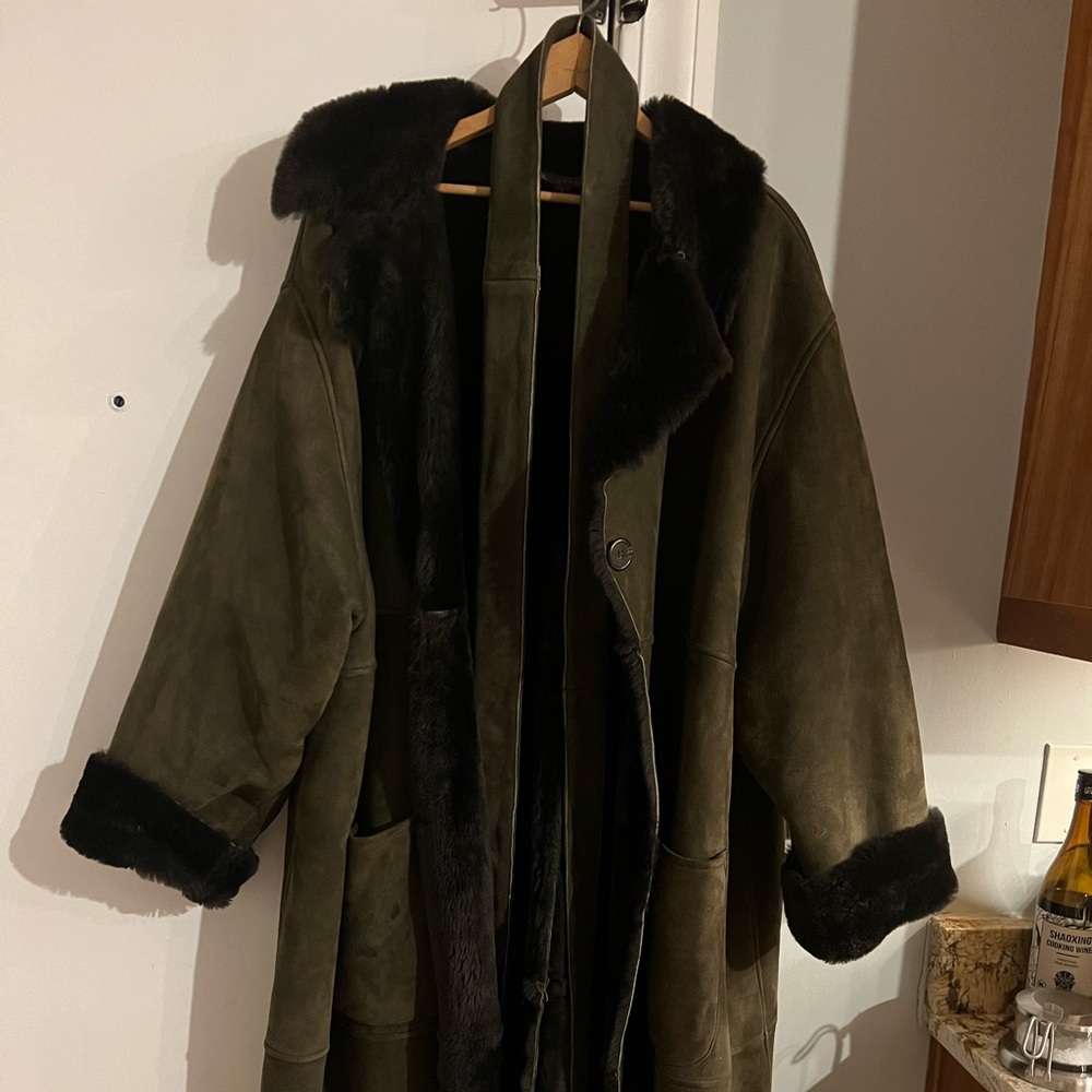 Knee length Ralph Lauren  purple label real shearling coat. Fits 2X labelled L